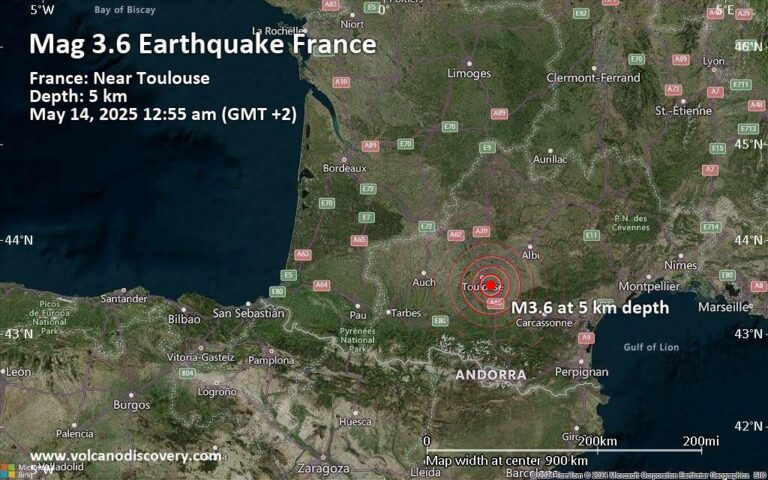 Magnitude 3.6 Earthquake Strikes Near Toulouse, Upper Garonne, Occitanie, France – Volcano Discovery